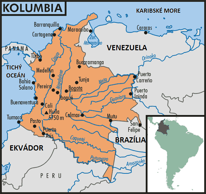mapa Kolumbie