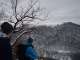 Zimná turistika - pohľad z Poštárky na Pustý hrad